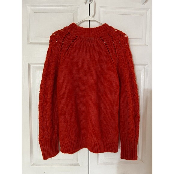 J.Crew Has Women's Cableknit Pointelle Sweater with Popcorn Flowers Orange Small - Picture 4 of 7